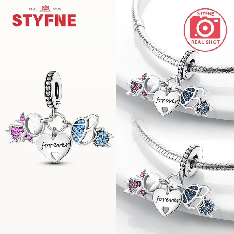 S925 Silver Forever Love Family Sister Heart Charm – Fit Original Bracelet DIY Jewelry Gift for Women & Friends