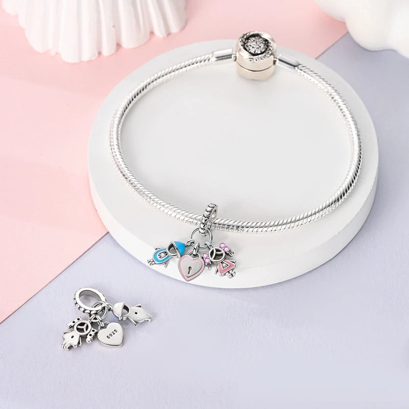 925 Sterling Silver Sweetheart Sister Charm | Fit Original Pandora & 3mm Bracelets DIY Jewelry Gift for Women