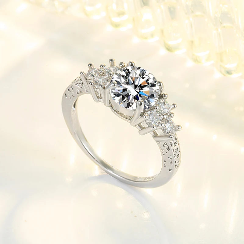 Luxury 925 Sterling Silver Zircon Ring – Women’s Round Gemstone Wedding & Party Jewelry