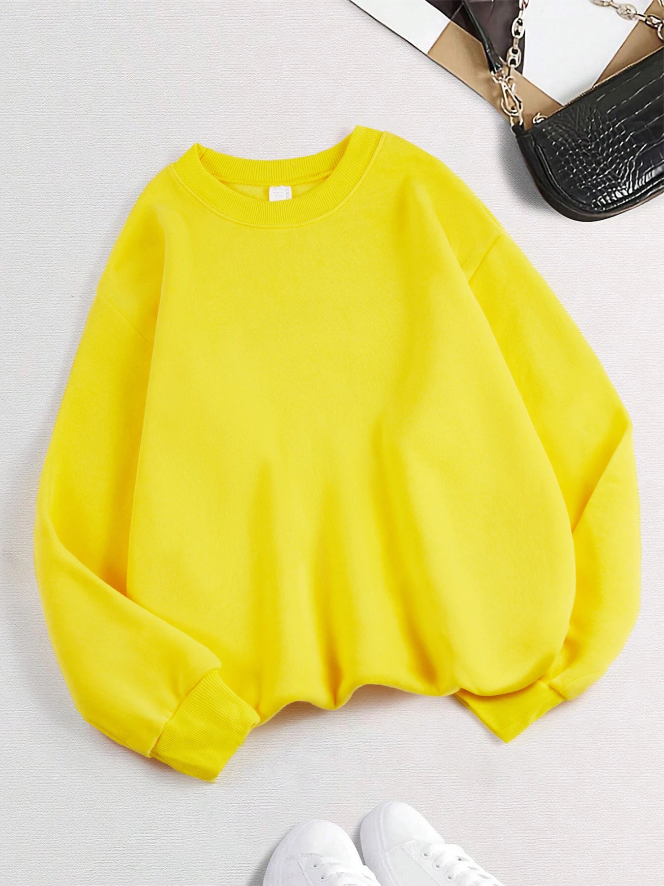 Women’s Solid Sweatshirt | Casual Warm Hoodie | Loose Fleece Crewneck Pullover Top for Autumn & Winter