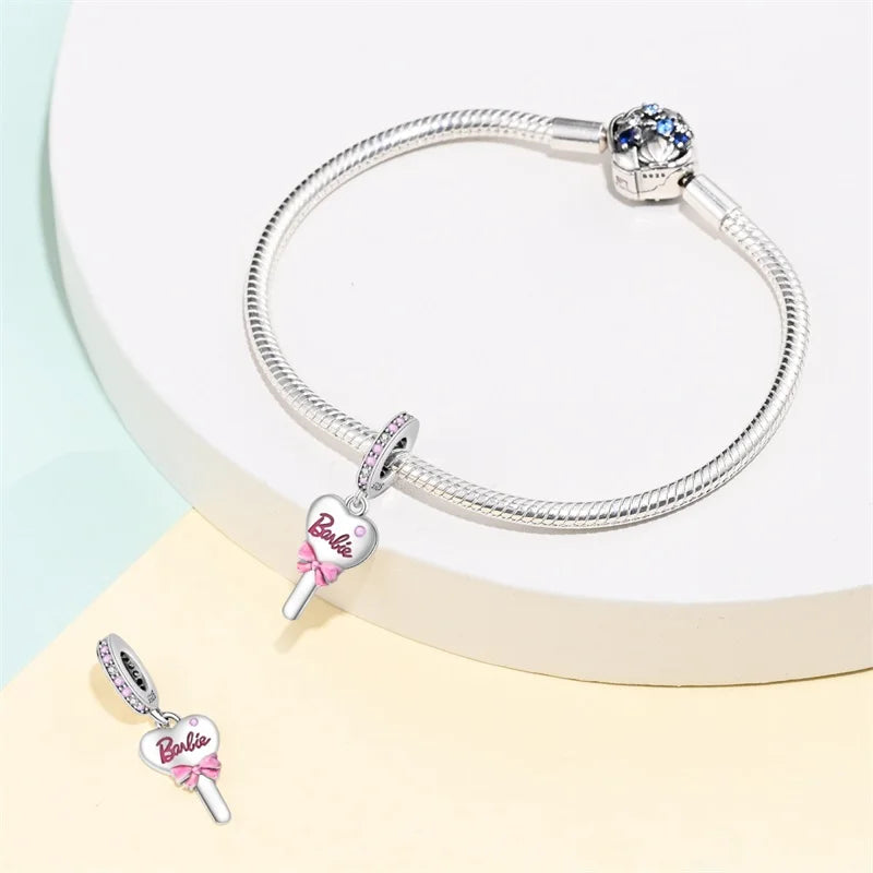 925 Silver Plated Magic Mirror Princess Angel Pink Charm Beads | Fits Original Pan 925 Bracelet | Exquisite DIY Jewelry