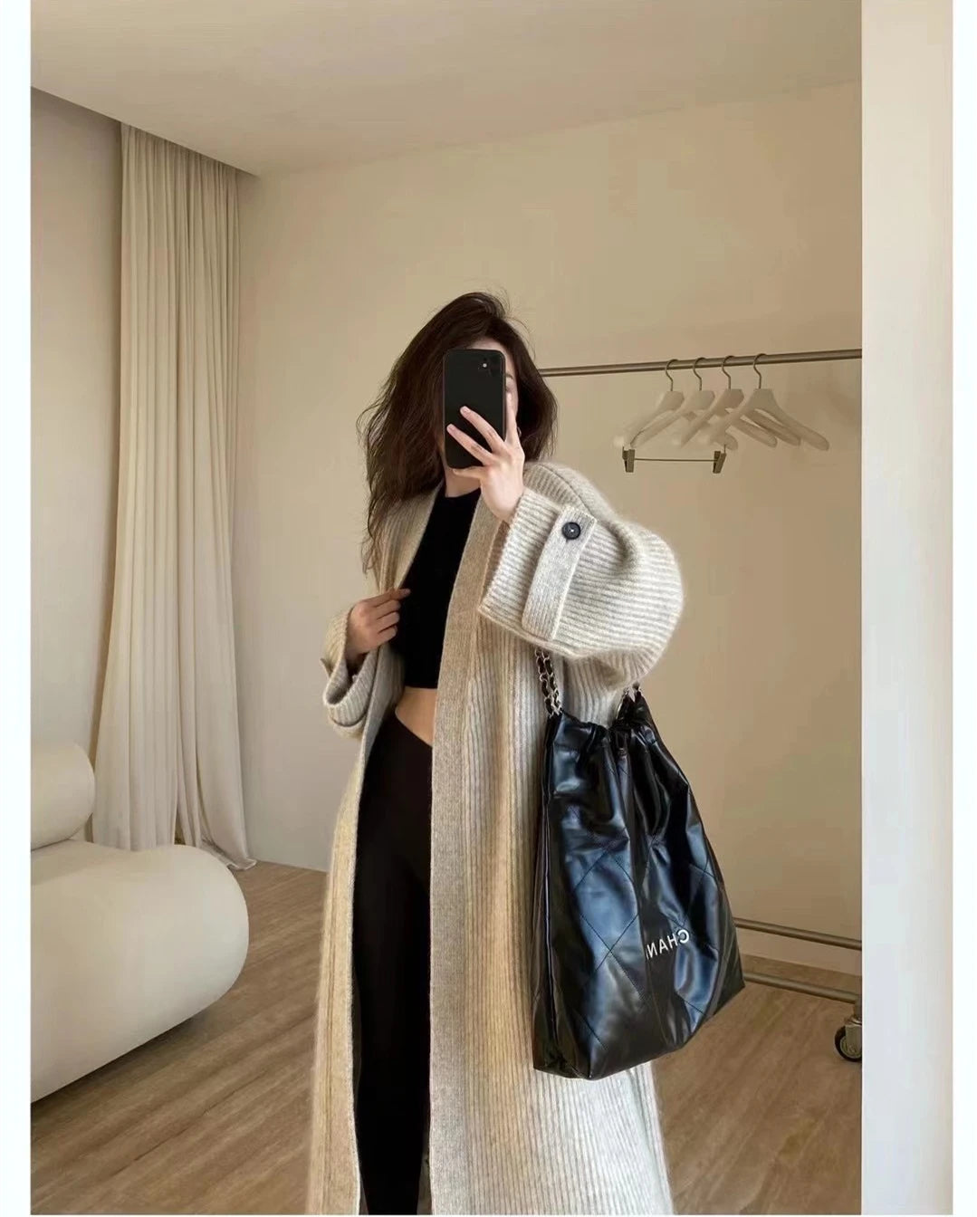 Women’s Retro Long Knitted Cardigan | Loose Solid Color Sweater Jacket for Autumn & Winter Fashion