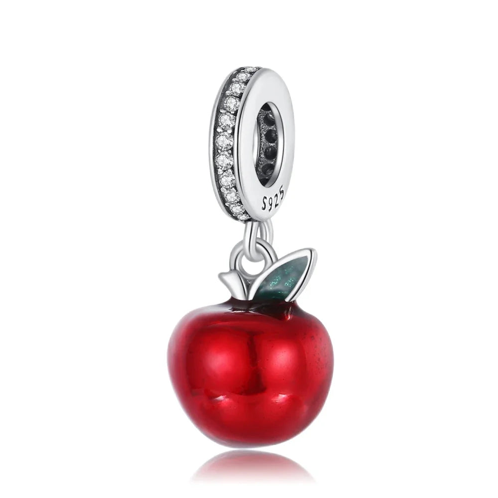 925 Sterling Silver Red Heart Charms | Apple, Rose & Gift Box Beads Fit Original Bracelet Necklace Women Jewelry