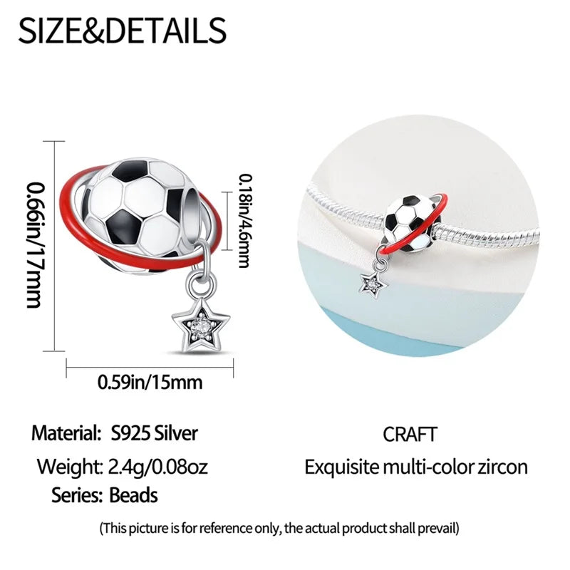925 Sterling Silver Soccer Trophy Jersey Charm Beads – Fits 3mm Bracelets DIY Jewelry