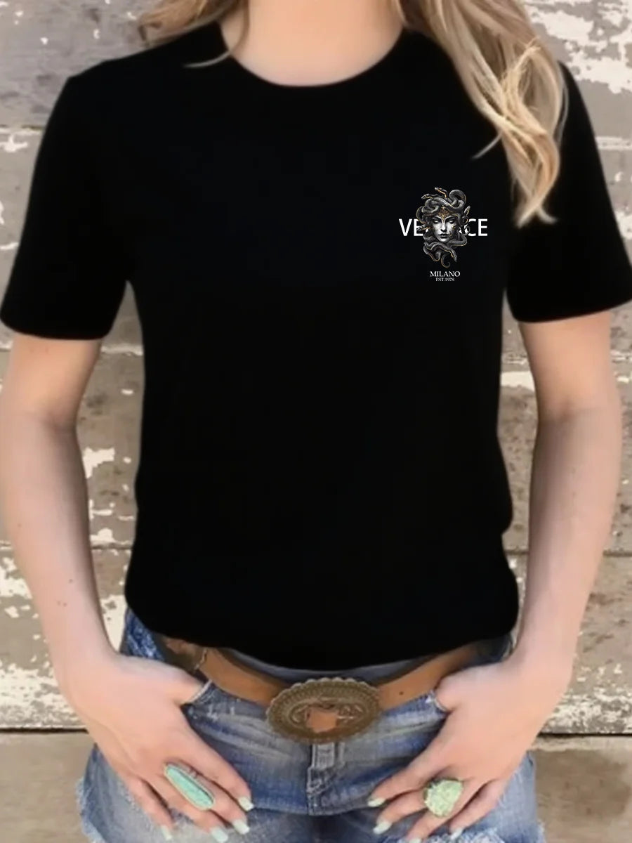 Luxury Black Cartoon Print Sailor Collar T-Shirt | Women’s Y2K Summer Trend Top