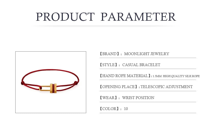 MOONLIGHT Adjustable Silk Rope Lock Charm Bracelet | Unisex Fashion Friendship Jewelry Gift for Women & Men