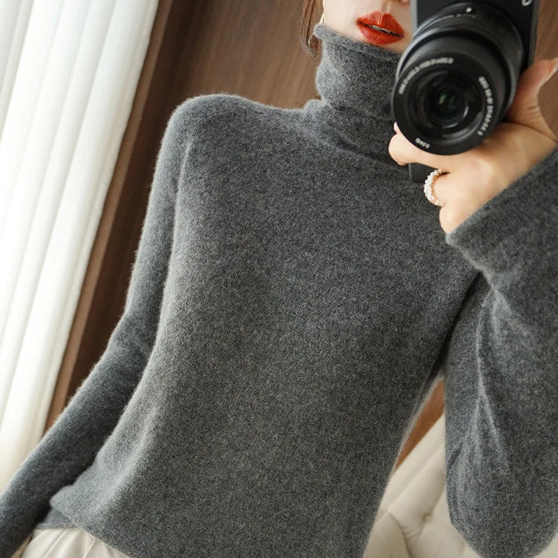 Autumn Winter Women’s Turtleneck Sweater – Slim Fit Long Sleeve Basic Knit Top | Warm Stretch Pullover