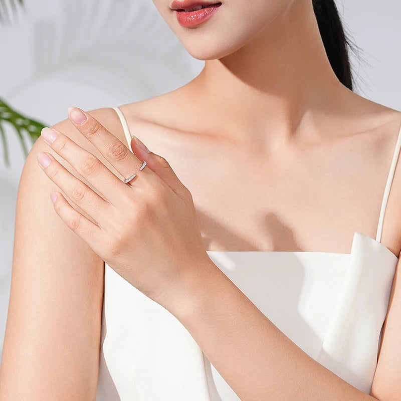 Ailmay 925 Sterling Silver Open Ring 💍 Sparkling CZ Adjustable Index Finger Ring for Women | Elegant Wedding & Engagement Jewelry