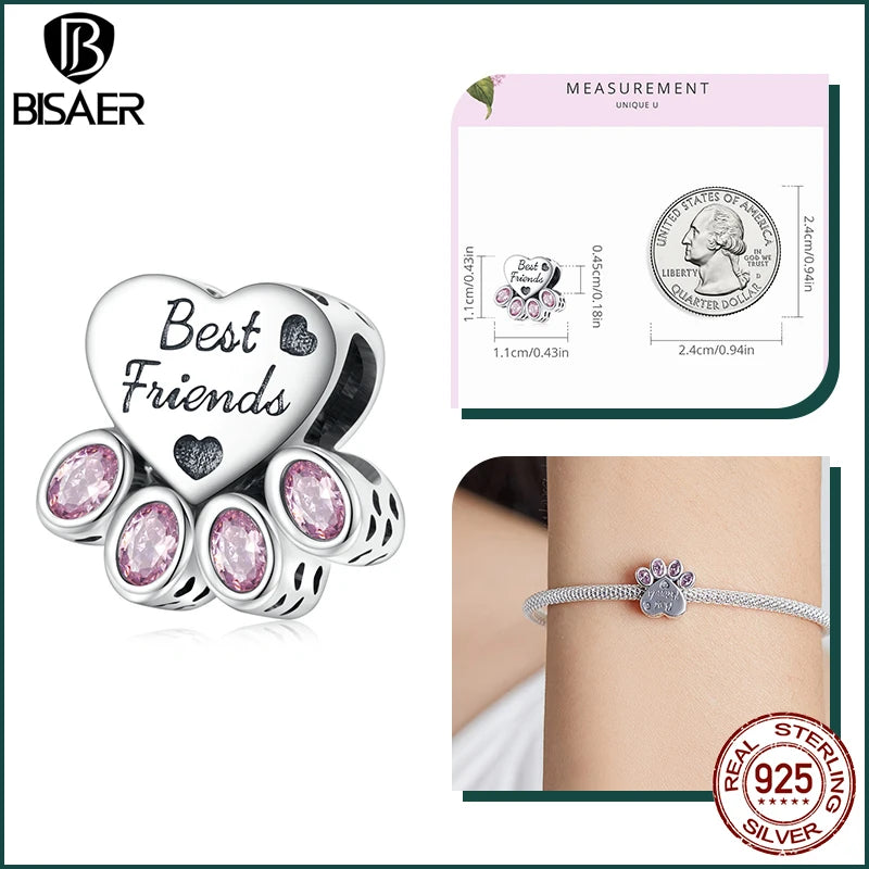 BISAER 925 Sterling Silver Dog Charm | Cute Dachshund Pet Bead Pendant for Women’s DIY Bracelet Jewelry