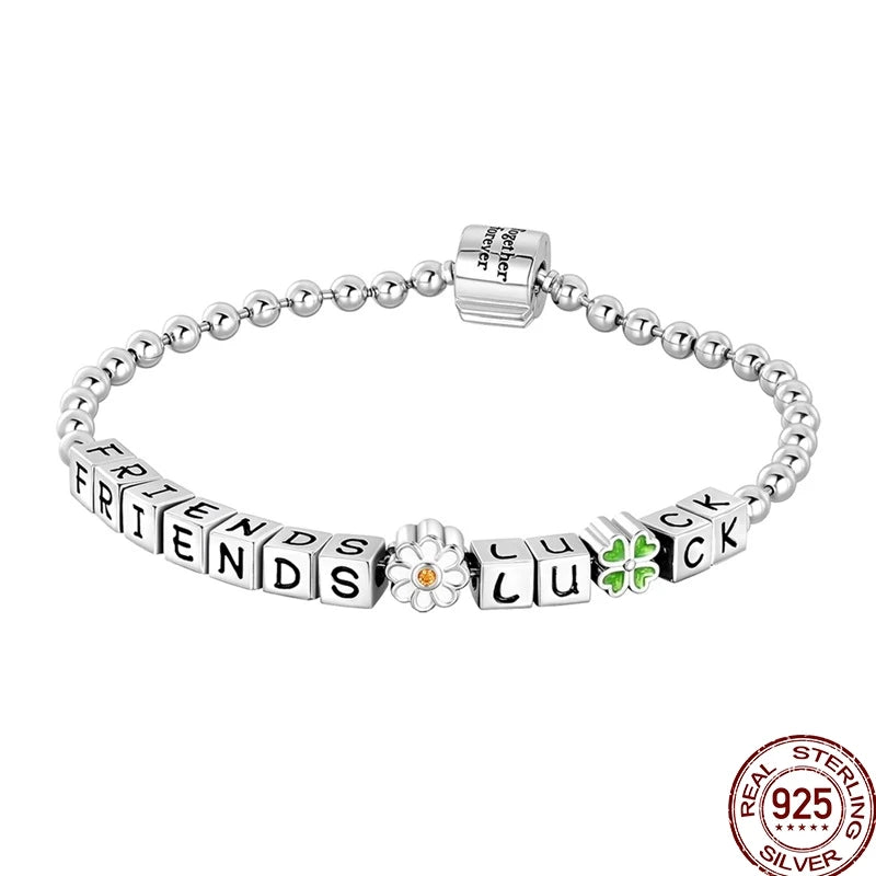 925 Sterling Silver Heart Moon Sun Clasp Charm Bracelet | 17–20CM Original Bracelet for Women | Fits Pandora DIY Beads Jewelry