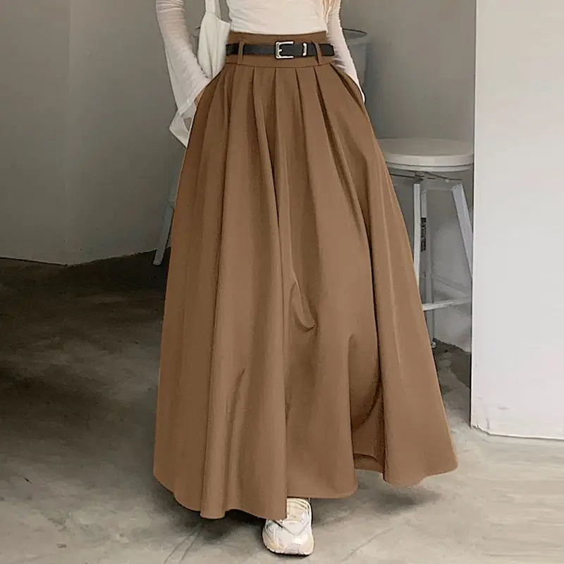 ZANZEA Women High Waist Pleated Swing Skirt – Vintage Korean Style Long Solid Skirt for Spring 2024