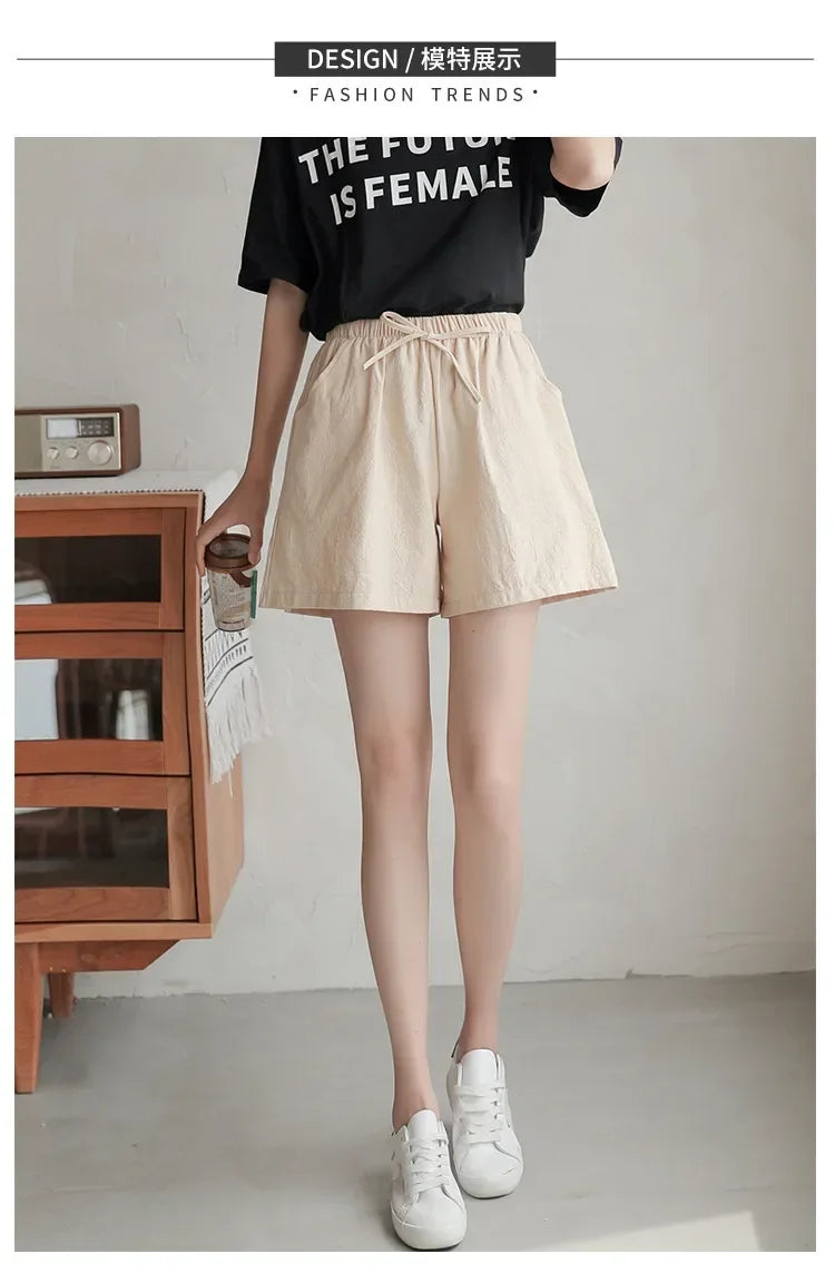 2024 Women’s Cotton Linen Summer Shorts – Casual Solid High Waist Loose Shorts with Pockets | Plus Size Soft Girls Shorts