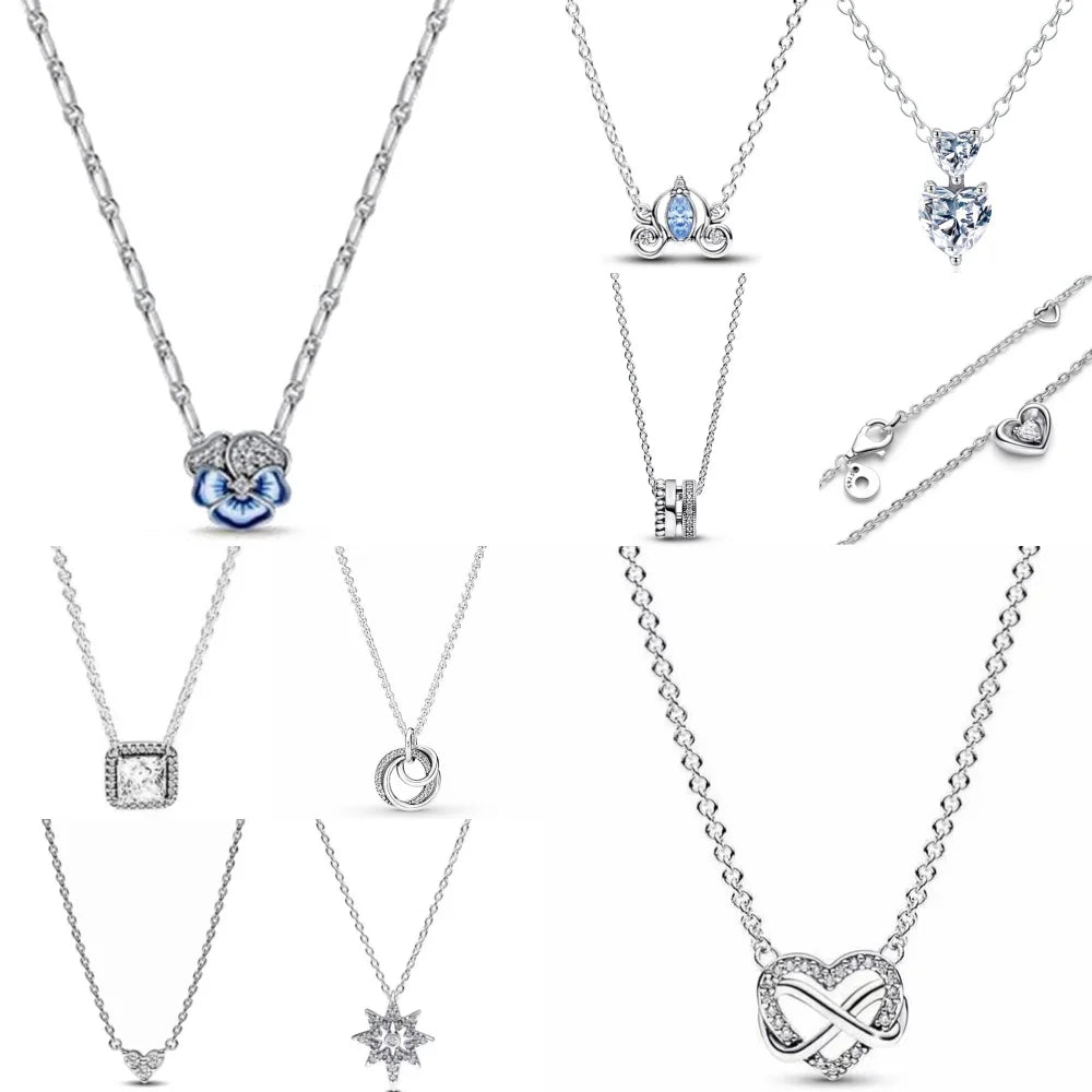 High Quality 925 Sterling Silver Heart, Bow & Square Necklace | Exquisite Women’s Holiday Charm Jewelry Gift