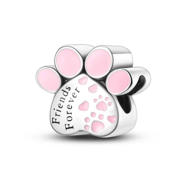 925 Sterling Silver Cute Cat Charm Beads | Paw Print Pendant for Original DIY Bracelets & Women’s Jewelry Gift