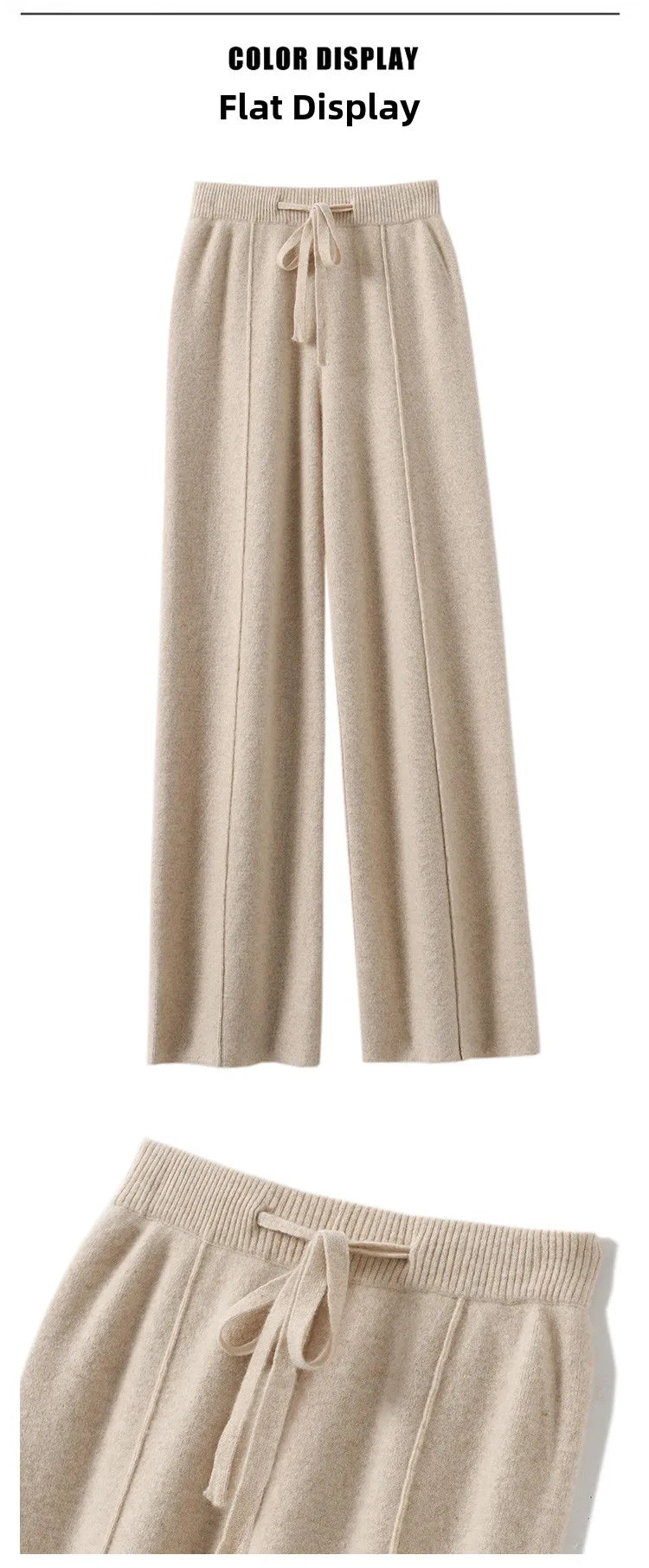 High Waist Knitted Wool Wide Leg Pants – Extended Length Drawstring Casual Loose Slimming Trousers for Autumn & Winter