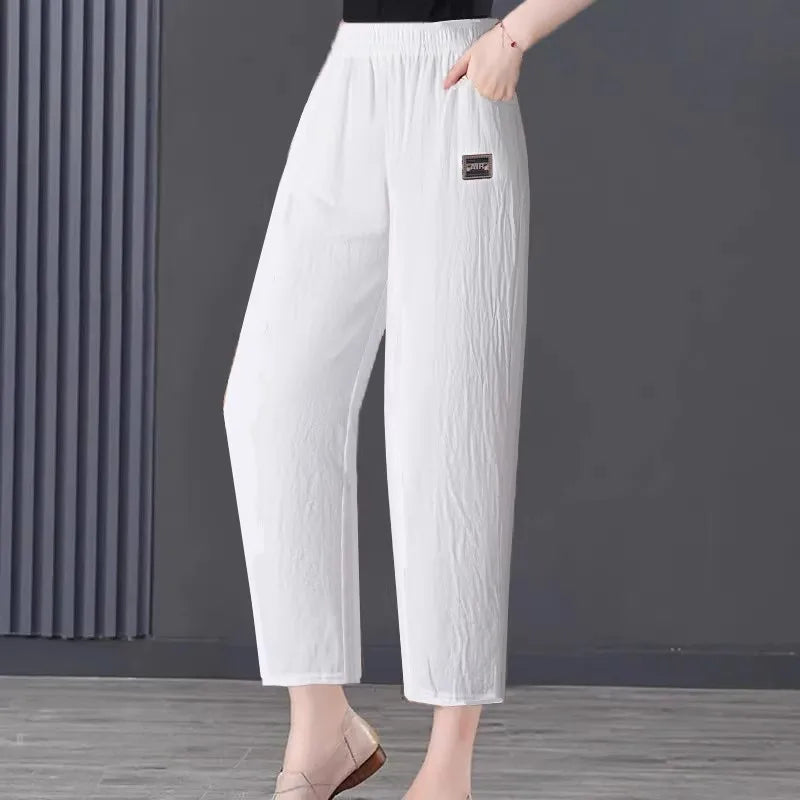Slimming Straight Leg Cotton Linen Harem Pants – High Waist Casual Summer Trousers Women Loose Fit