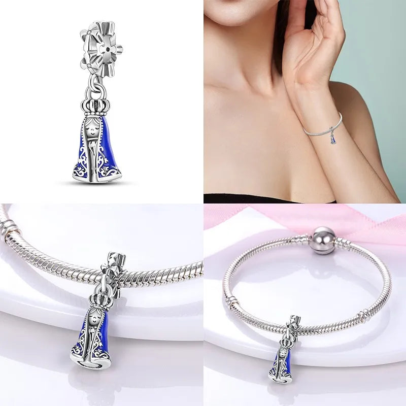 Hot Bible Cross Pink Zircon Charm – 925 Sterling Silver DIY Bracelet for Women