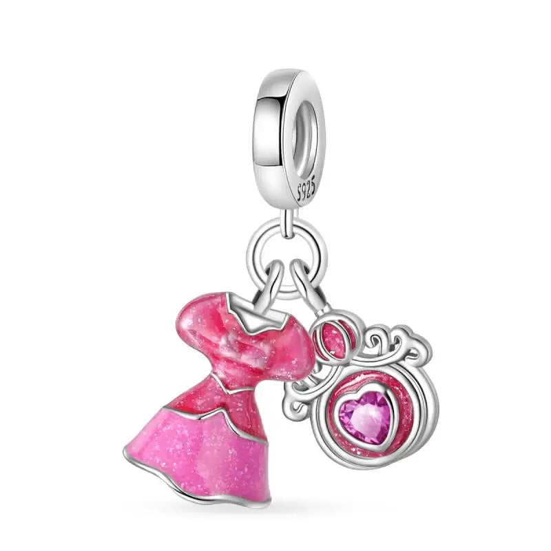 925 Silver Plated Magic Mirror Princess Angel Pink Charm Beads | Fits Original Pan 925 Bracelet | Exquisite DIY Jewelry