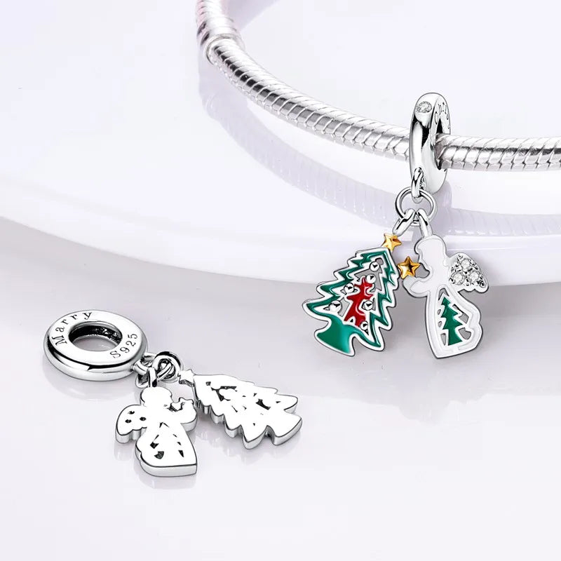 S925 Silver Angel Baby Charms | Heart Shape Wings Dangle Beads Fit Bracelet & Necklace