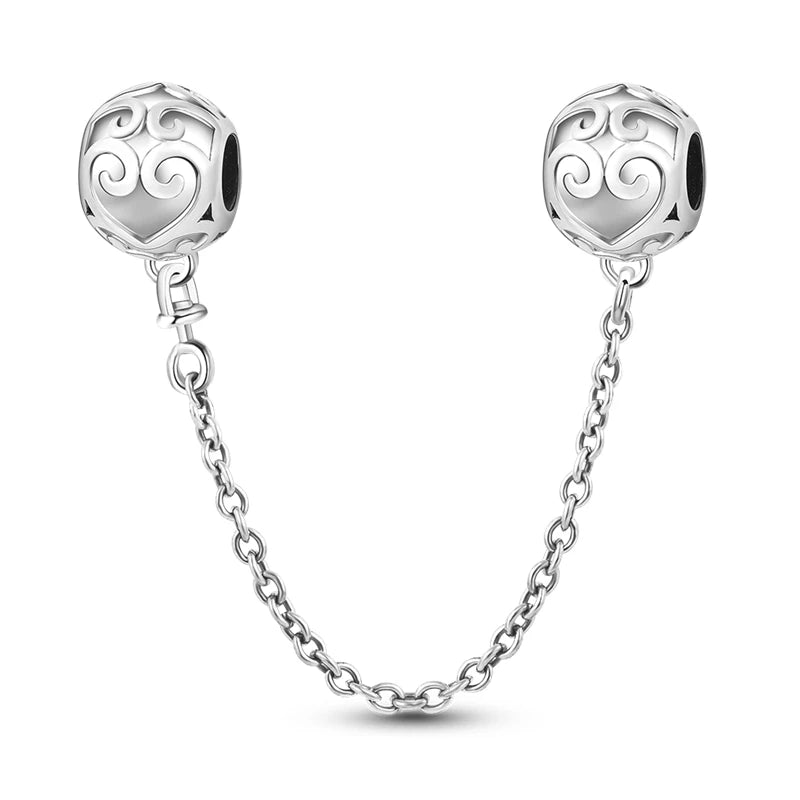925 Sterling Silver CZ Pave Daisy Clip Charm & Safety Chain – Fits Original Pandora Bracelet, Women’s Silver Stopper Beads Jewelry