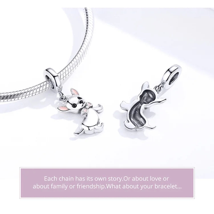 BISAER 925 Sterling Silver Dog Charm | Cute Dachshund Pet Bead Pendant for Women’s DIY Bracelet Jewelry