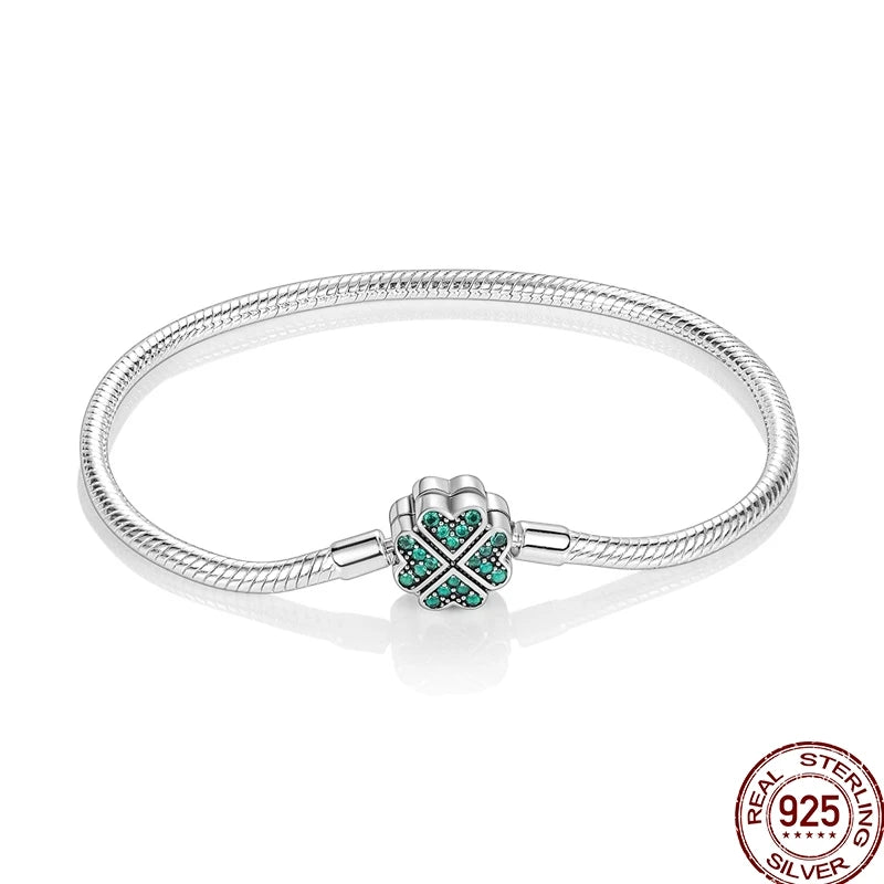 925 Sterling Silver Heart Moon Sun Clasp Charm Bracelet | 17–20CM Original Bracelet for Women | Fits Pandora DIY Beads Jewelry