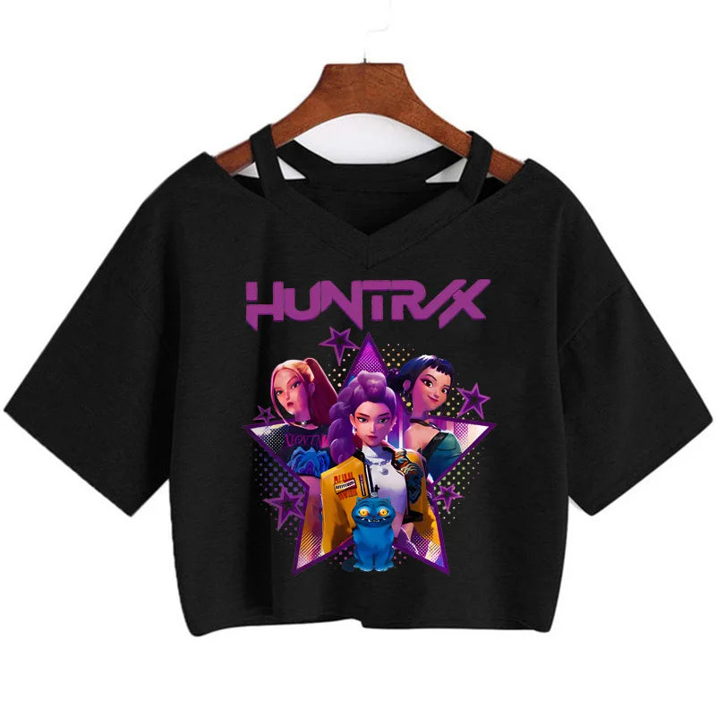 Kpop Demon Hunters Girls Crop T-Shirt – Women’s O-Neck Summer Y2K Punk Sleeveless Top