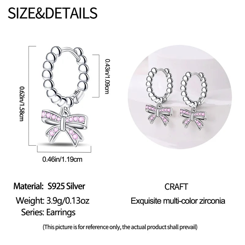 925 Sterling Silver Sweet Bow Heart Zircon Hoop Earrings | Women’s Shining Proluxy Fine Jewelry Gift for Engagement & Birthday