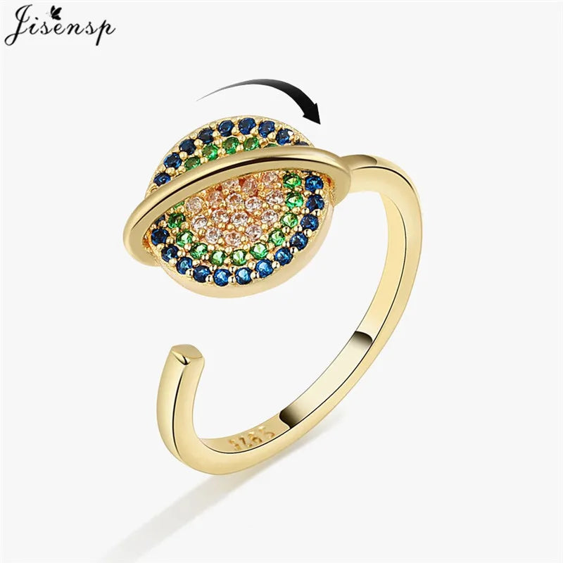 Luxury Fashion Fidget Spinner Ring | Crystal Planet & Butterfly Finger Ring for Women, Anti-Stress Jewelry