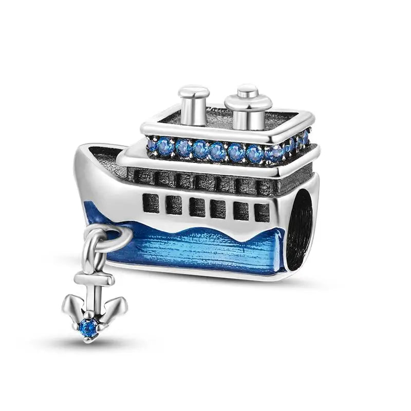 925 Sterling Silver Travel & Luggage Attractions Zircon Charm Beads | Fit Pandora Bracelet