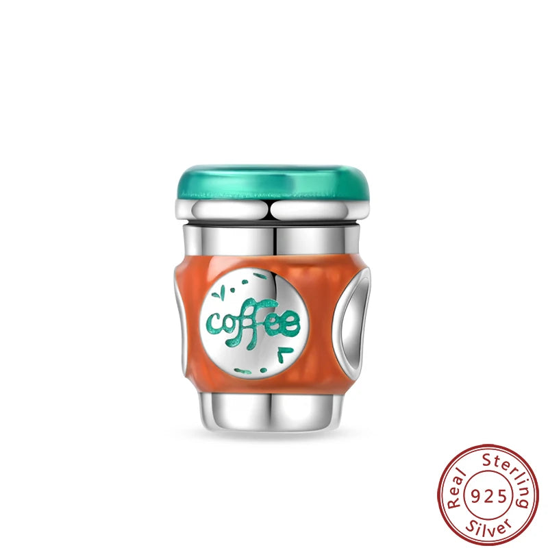 925 Sterling Silver Dessert Afternoon Tea Charm – Coffee, Cake, Pizza & Fries Beads Fit Original Pandora Bracelet DIY Jewelry