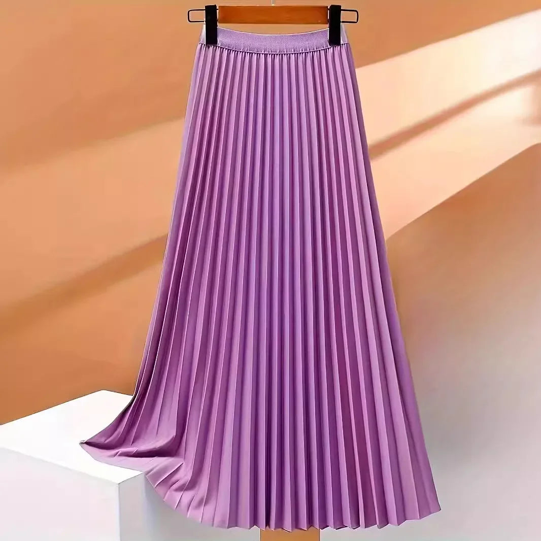 Ladies Fashion Casual Long Pleated Skirt – Elegant Vintage Temperament Party Faldas