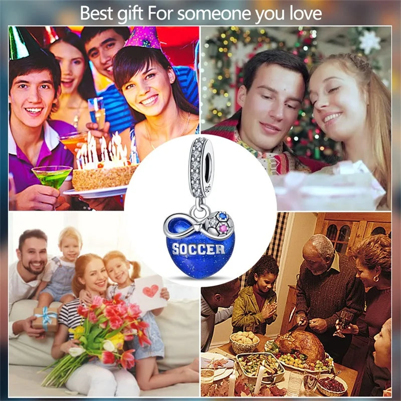 925 Sterling Silver Soccer Trophy Jersey Charm Beads – Fits 3mm Bracelets DIY Jewelry