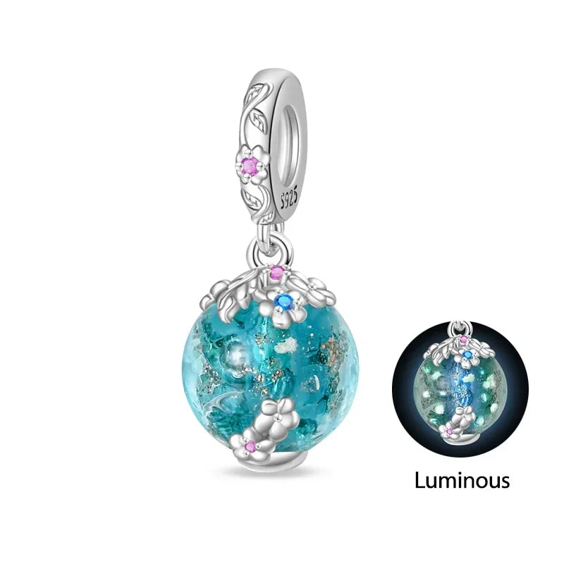 925 Sterling Silver Luminous Fairy Cat Owl Dragon Glass Charm | Original Design Bead for Bracelet DIY Jewelry