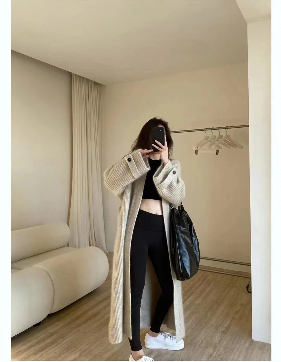 Women’s Retro Long Knitted Cardigan | Loose Solid Color Sweater Jacket for Autumn & Winter Fashion