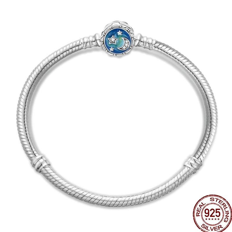 925 Sterling Silver Rainbow Leather Braided Bracelet | Eternal Love Stars & Moon Charm – DIY Women’s Beaded Jewelry Gift