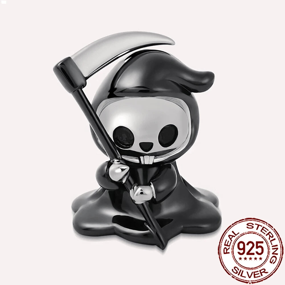 Gothic 925 Sterling Silver Grim Reaper Skull Charm Bead Fit Pandora Bracelet