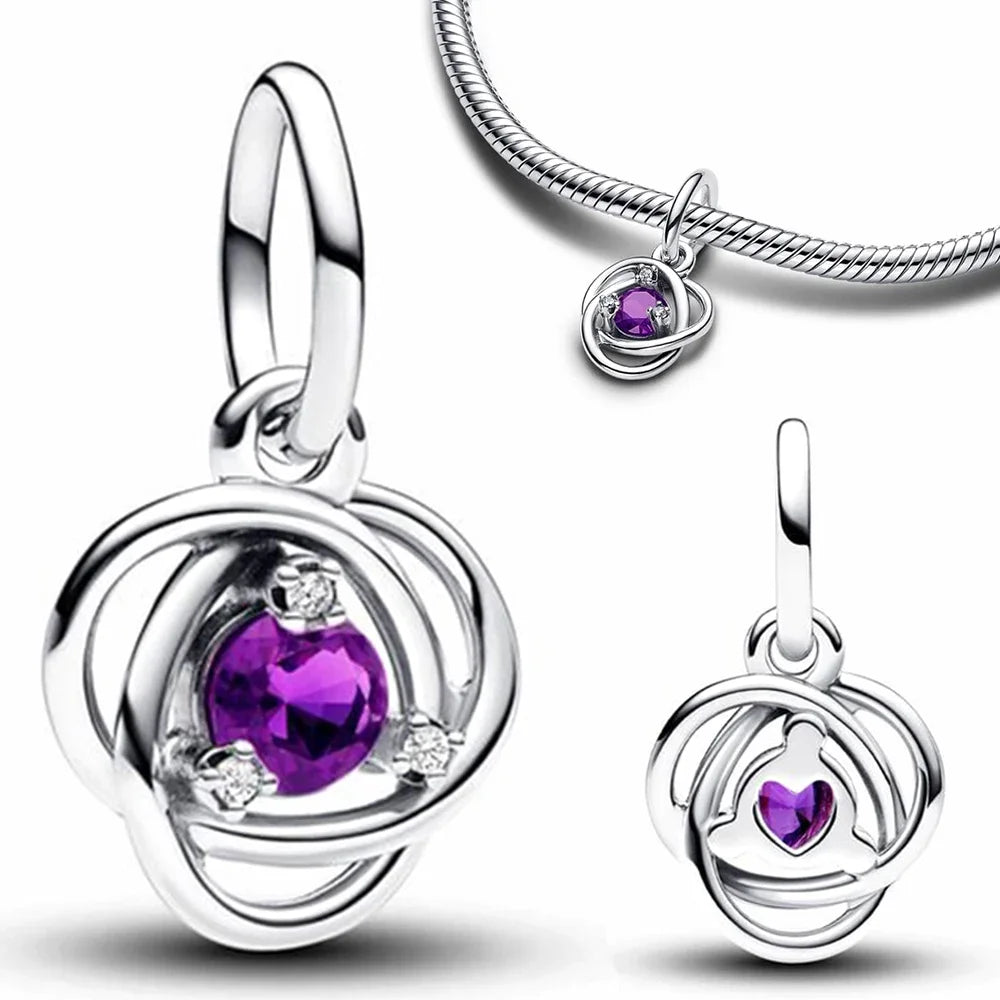 Silver S925 Twelve Month Birthstone Heart Eternity Charms | Fit Original Bracelet | Women’s DIY Fine Jewelry Beads