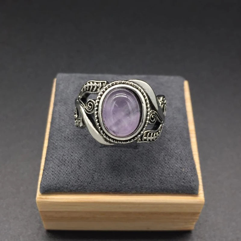 HuiSept Vintage 925 Sterling Silver Amethyst Flower Ring – Elegant Gemstone Jewelry for Women Wedding & Party Gift