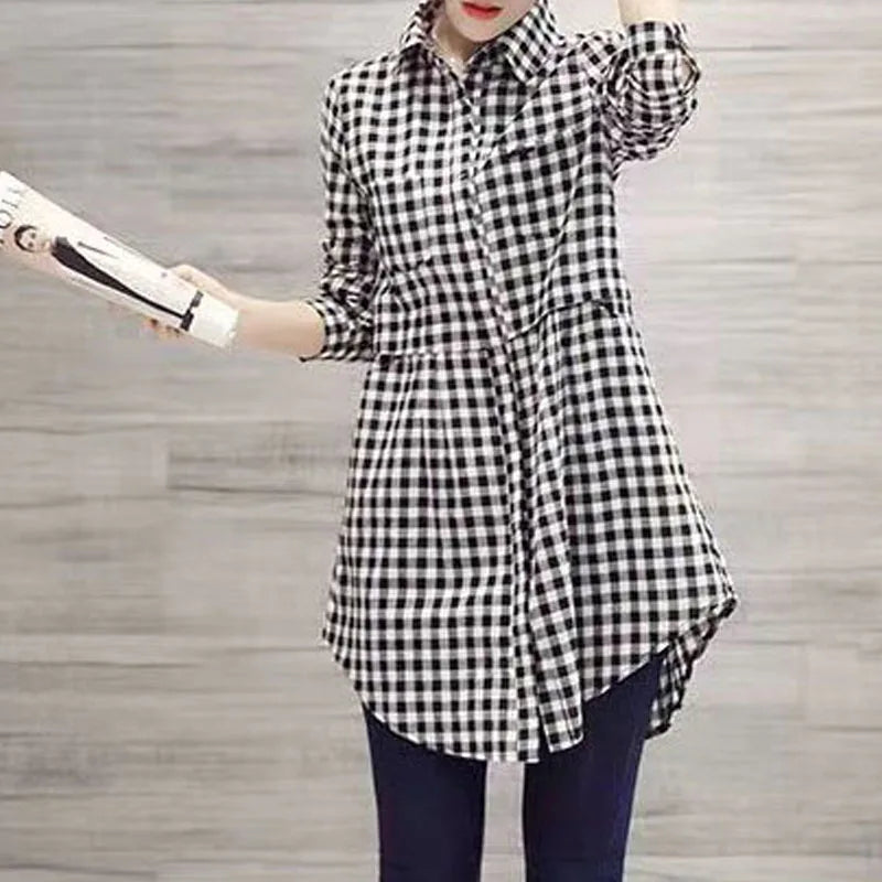 Women’s Plaid Shirt – Oversized Long Sleeve Pure Cotton Button-Up Casual Top Plus Sizes 👚✨