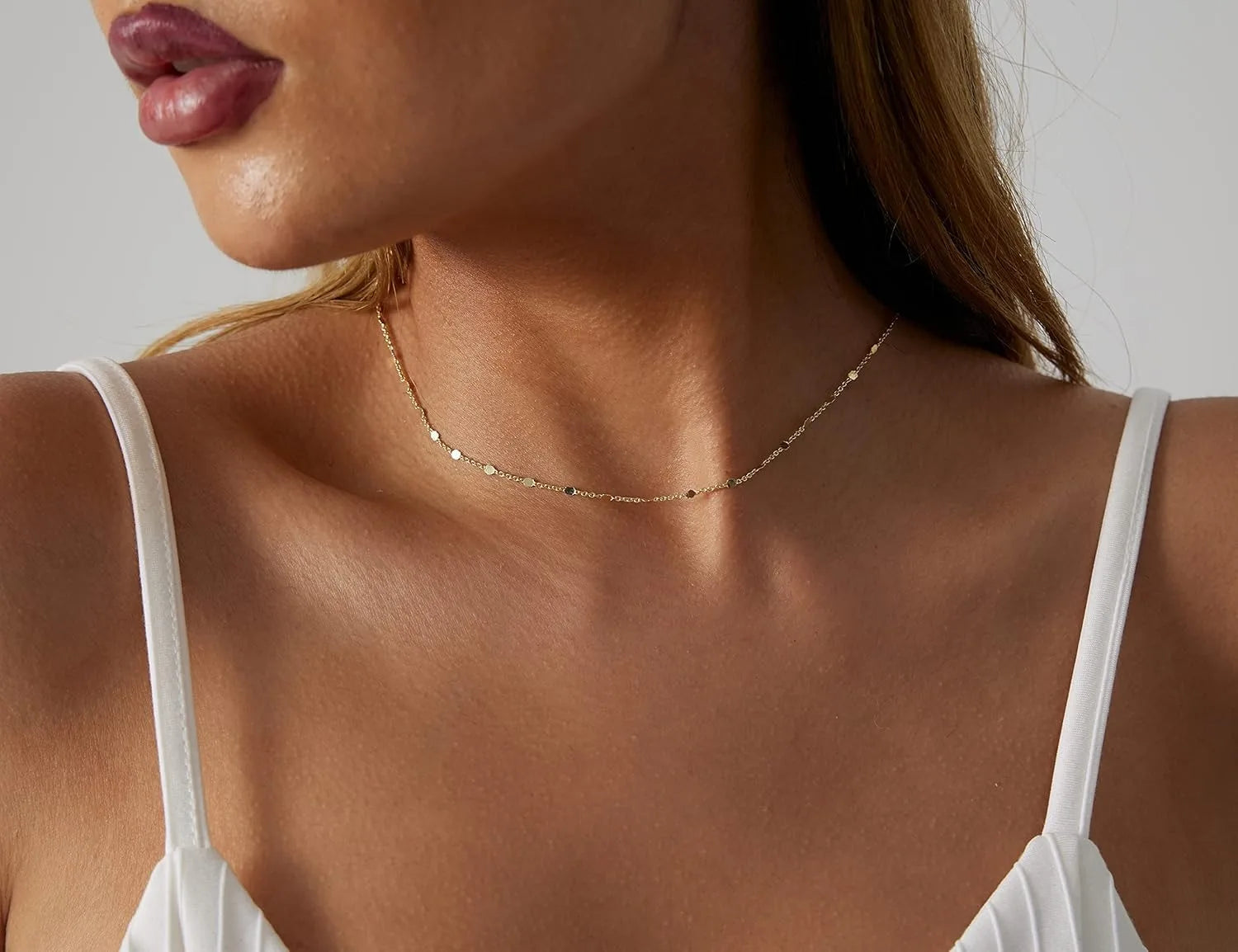 K Gold / Silver Plated Satellite Choker Necklace | Sparkling Station Chain Jewelry for Women