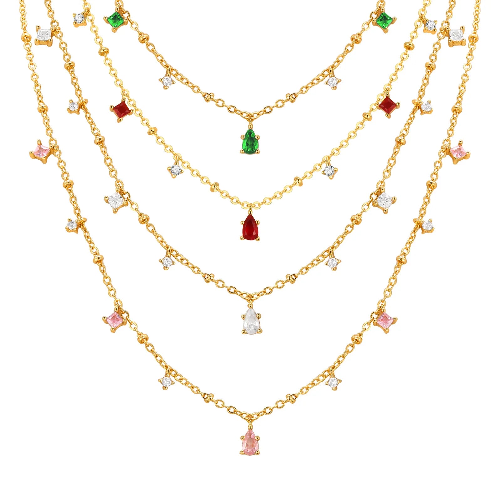 Zirconia Charms Necklace for Women – CZ Dangle Choker Bezel Station Gold Plated Jewelry