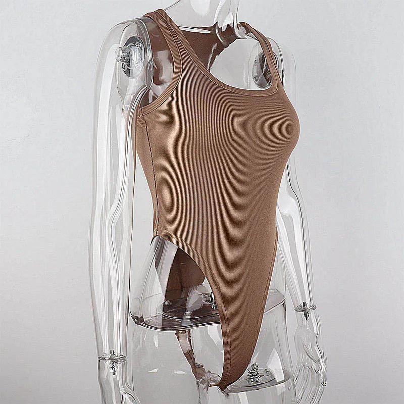 Sleeveless Knit Bodysuit – Sexy Bodycon Off Shoulder Halter Top for Women | Summer 2024 Casual Clubwear