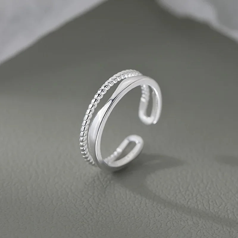 Original 925 Sterling Silver Double Lines Ring – Vintage Women’s Wedding Engagement Fine Jewelry