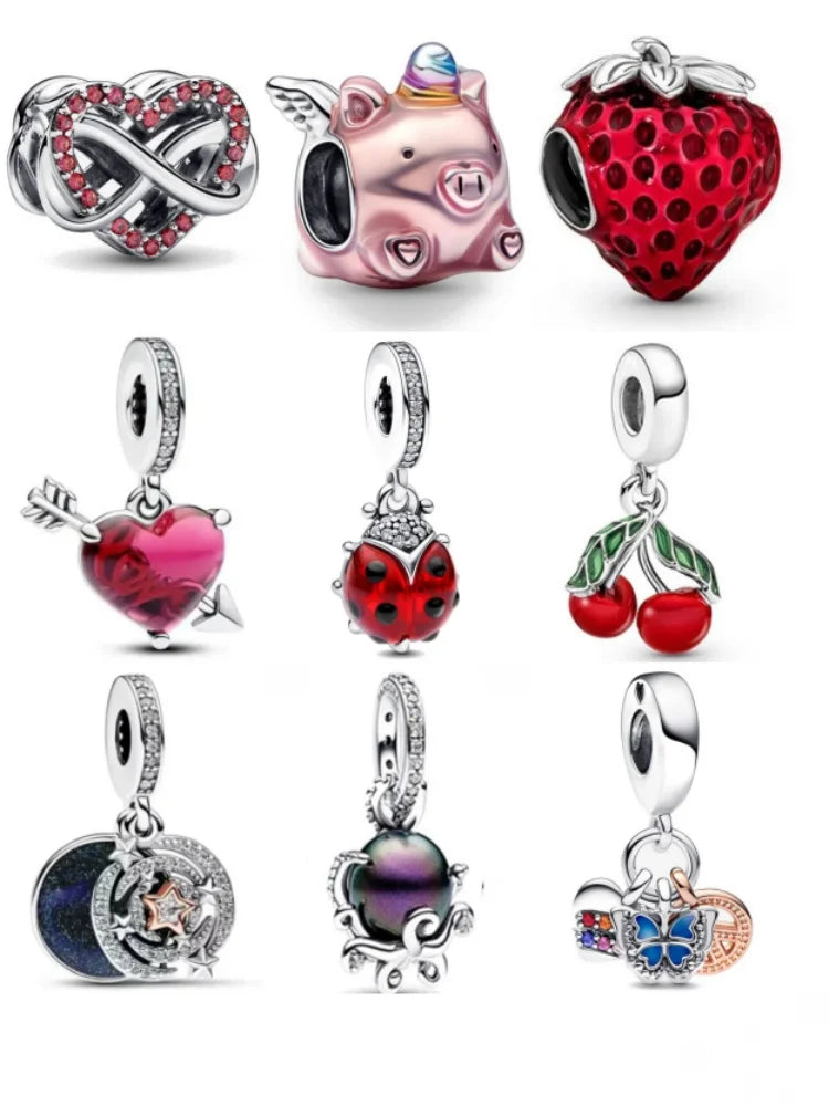 New 925 Sterling Silver Strawberry Cherry Pearl Shell Charm | Fit Original European Bracelet DIY Exquisite Jewelry