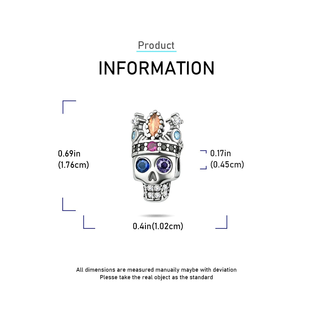 Gothic 925 Sterling Silver Grim Reaper Skull Charm Bead Fit Pandora Bracelet