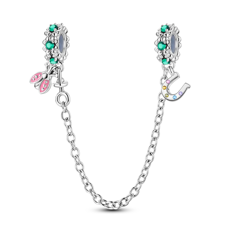 925 Sterling Silver Star Moon Safety Chain Charm | Pandora Fit Jewelry