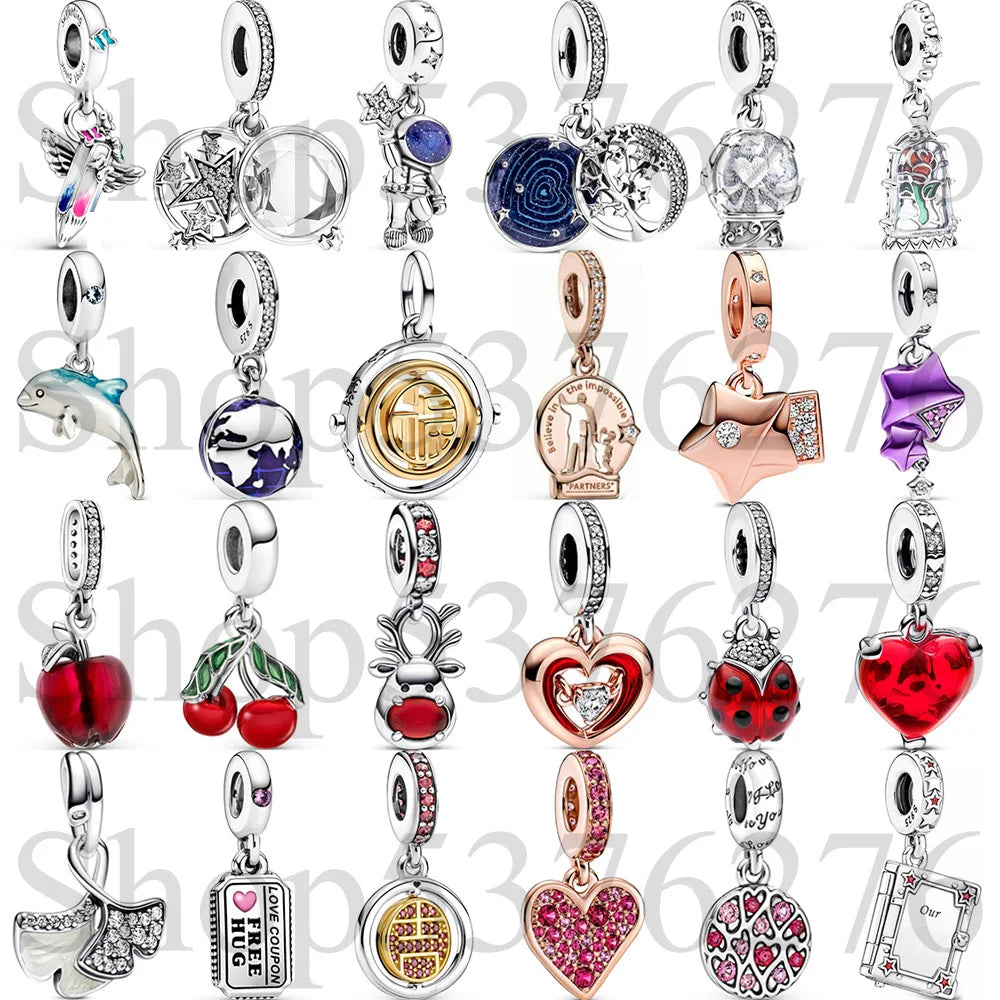 925 Sterling Silver Blue Planet & Dolphin Galaxy Dangle Charm | Women’s Bracelet DIY Jewelry