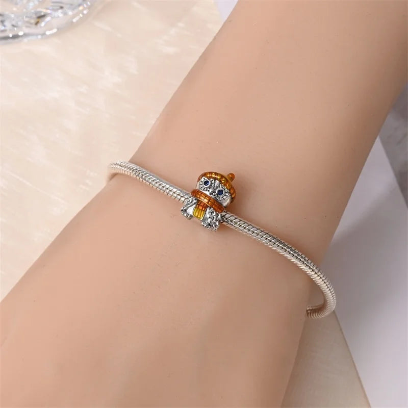 925 Sterling Silver Squirrel & Maple Leaf Charm | Shiny Zircon Autumn Beads Fit Pandora Bracelet DIY Jewelry