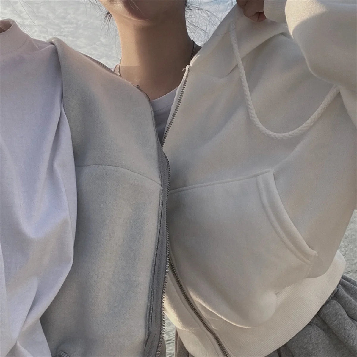 Women's Oversized Zip Up Hoodie | Retro Solid Color Sweatshirt | Autumn Harajuku Loose Short Jacket